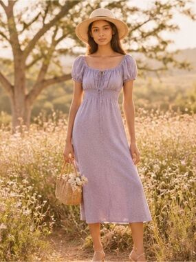 Cherfly Off Shoulder Maxi Dress Womens Medium NWOT Lavender Purple Summer Boho